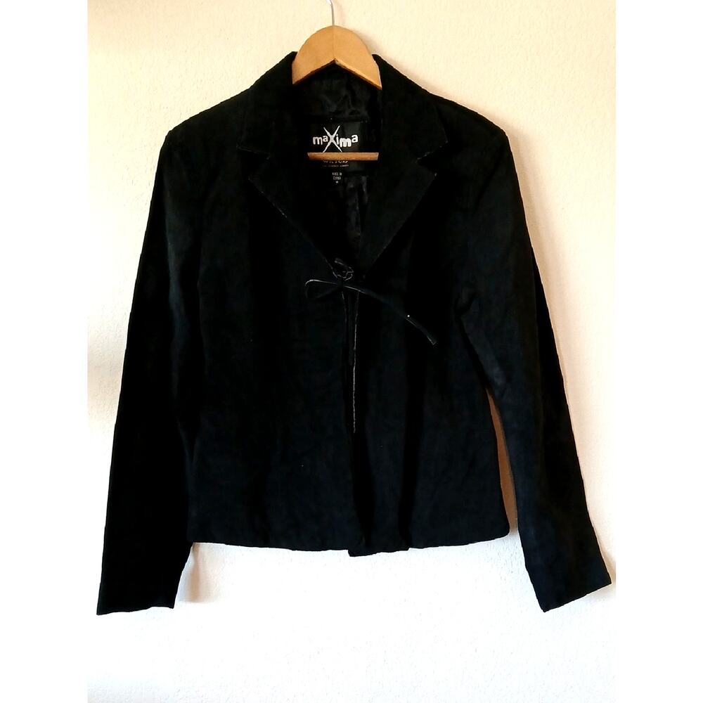 Vintage Wilson's Leather Maxima Black Suede Blazer Jacket Tie Closure